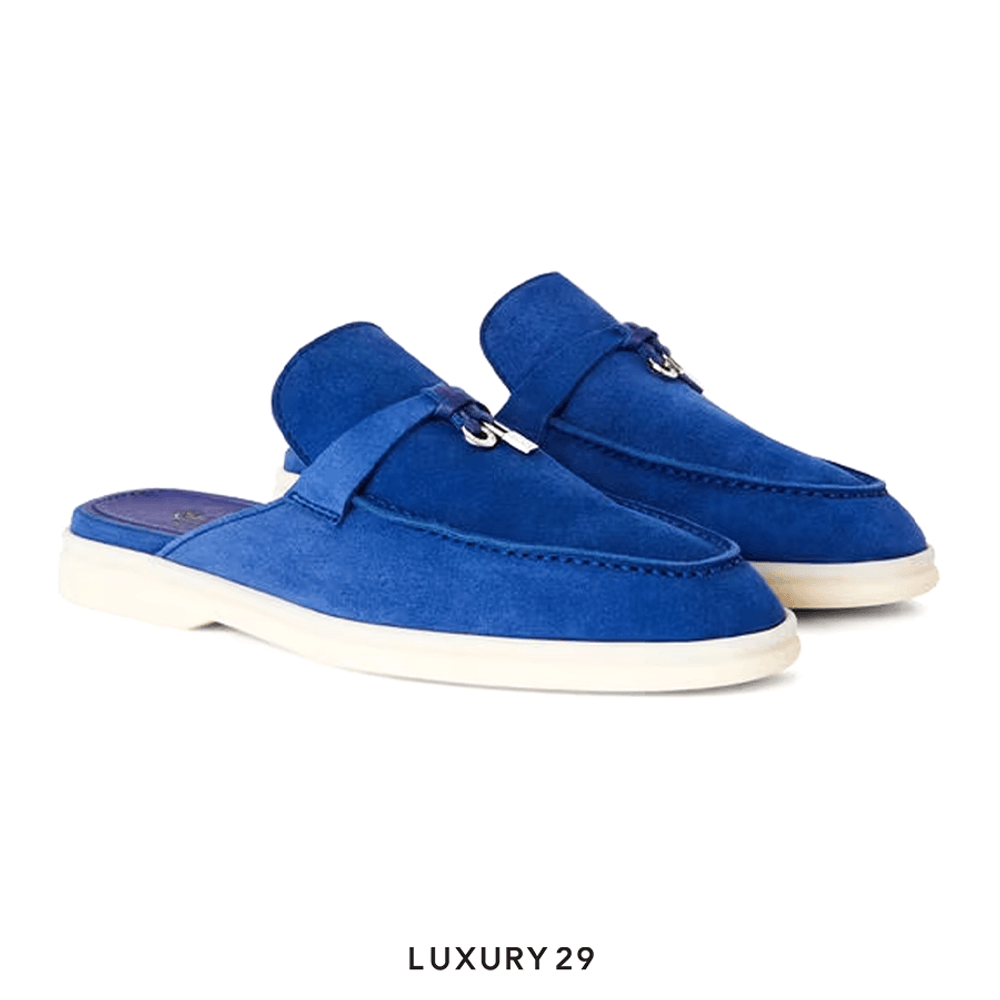 Loro Piana Babouche Charms Walk Loafers Suede Goatskin Blue Fluorite(38, Blue)