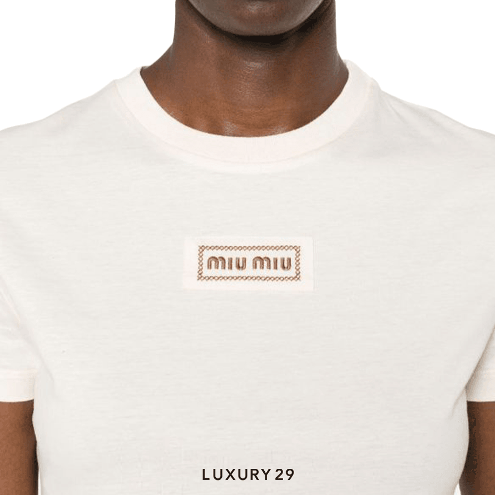 MIU MIU Logo T-Shirt(S, Neutrals)