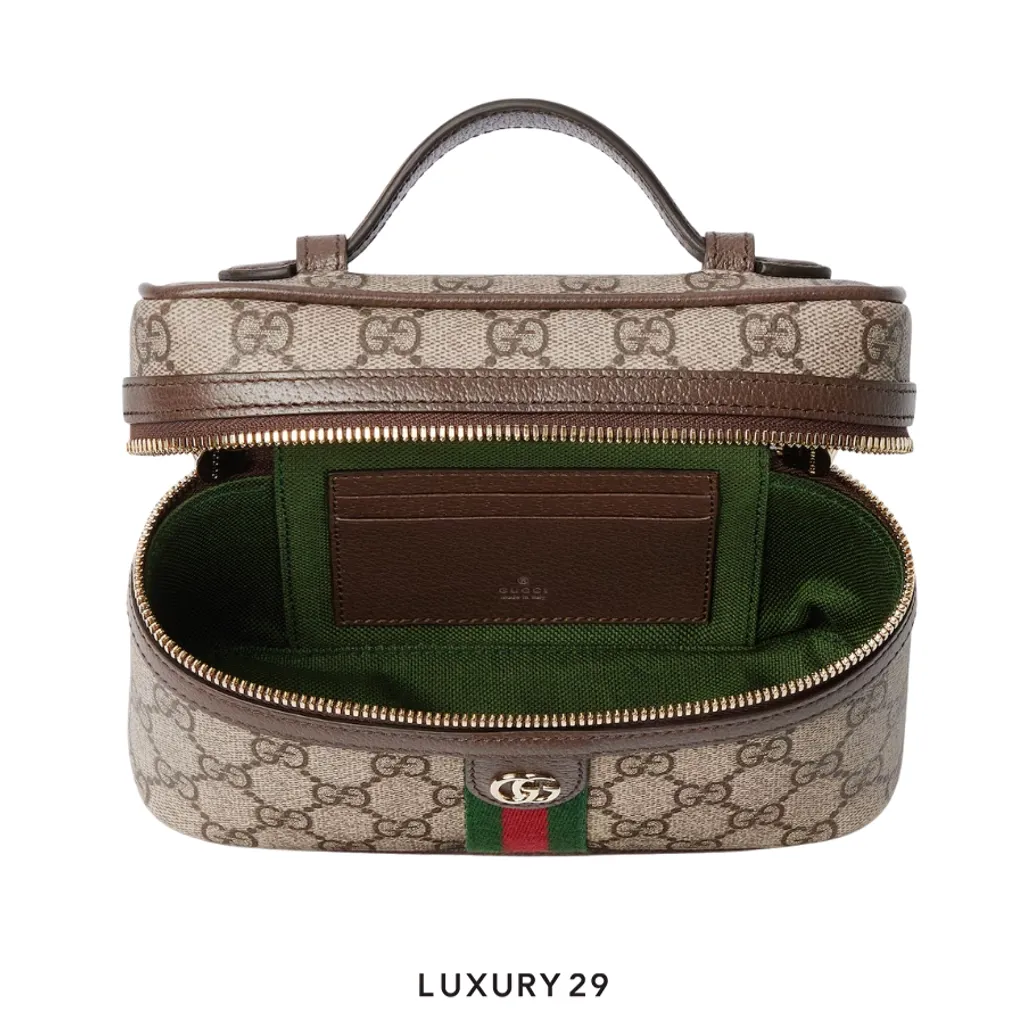 Gucci Ophidia small vanity bag Beige and dark brown GG Monogram coated fabric Brown(Small, Brown)
