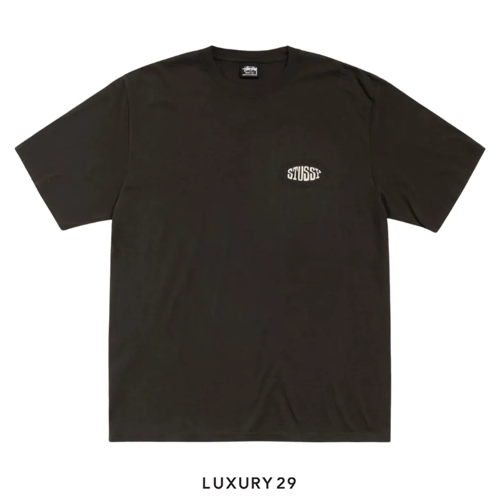 Stussy TILE OVAL TEE PIGMENT DYED FADED BLACK(S, Black)