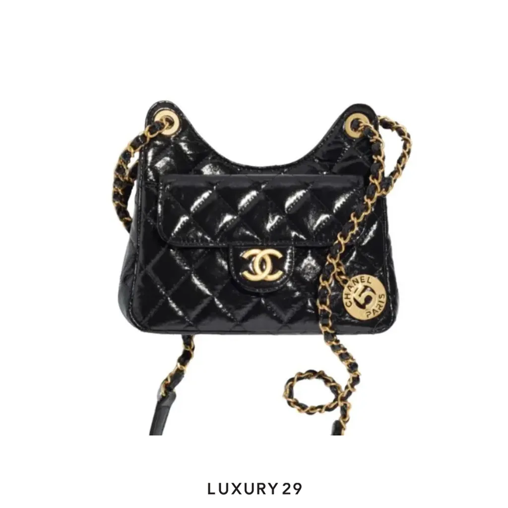 Chanel Shiny Crumpled Calfskin Black Gold-Tone Metal(Small, Black)