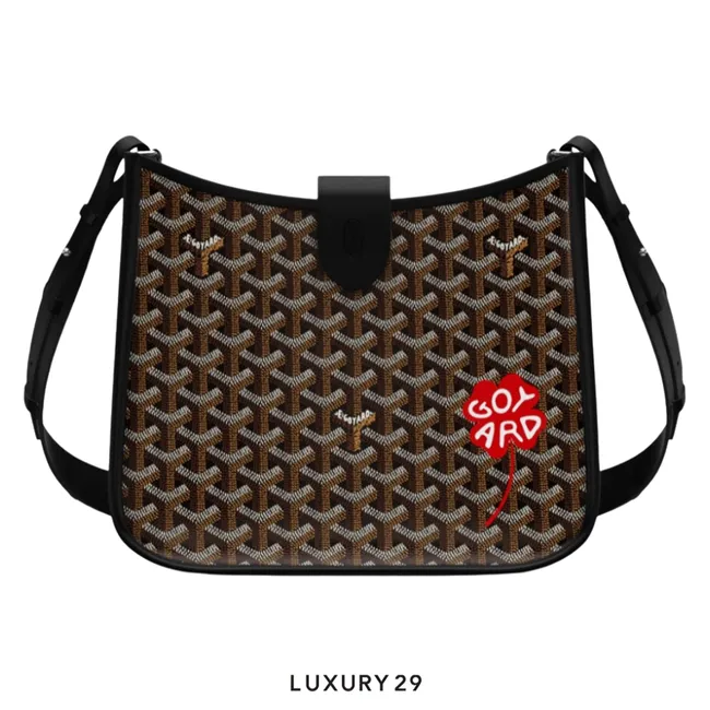 Goyard Musette bag Black Hand-Painted Lucky Clover Red