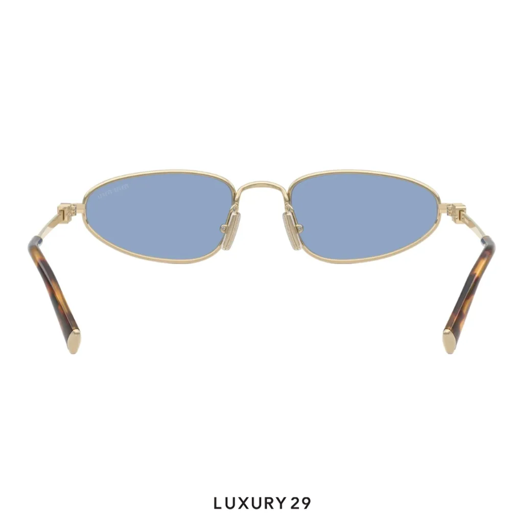 Miu Miu Pale Gold Geometric Sunglasses Blue Lenses(Free Size, Gold)