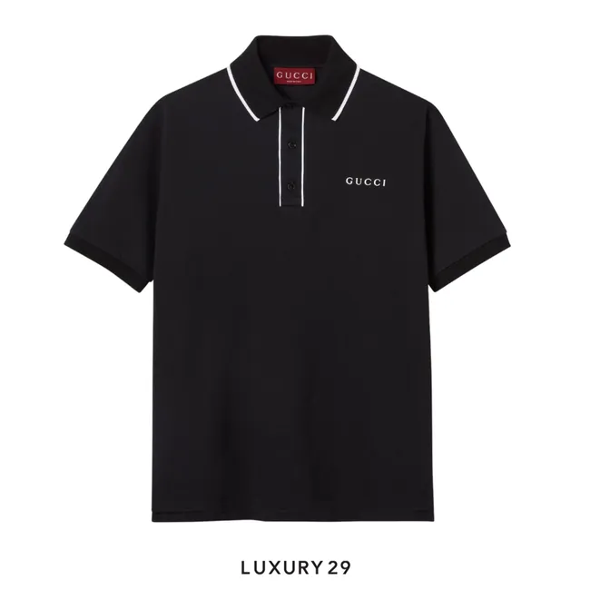 Gucci Cotton piquet polo shirt with embroidery Black