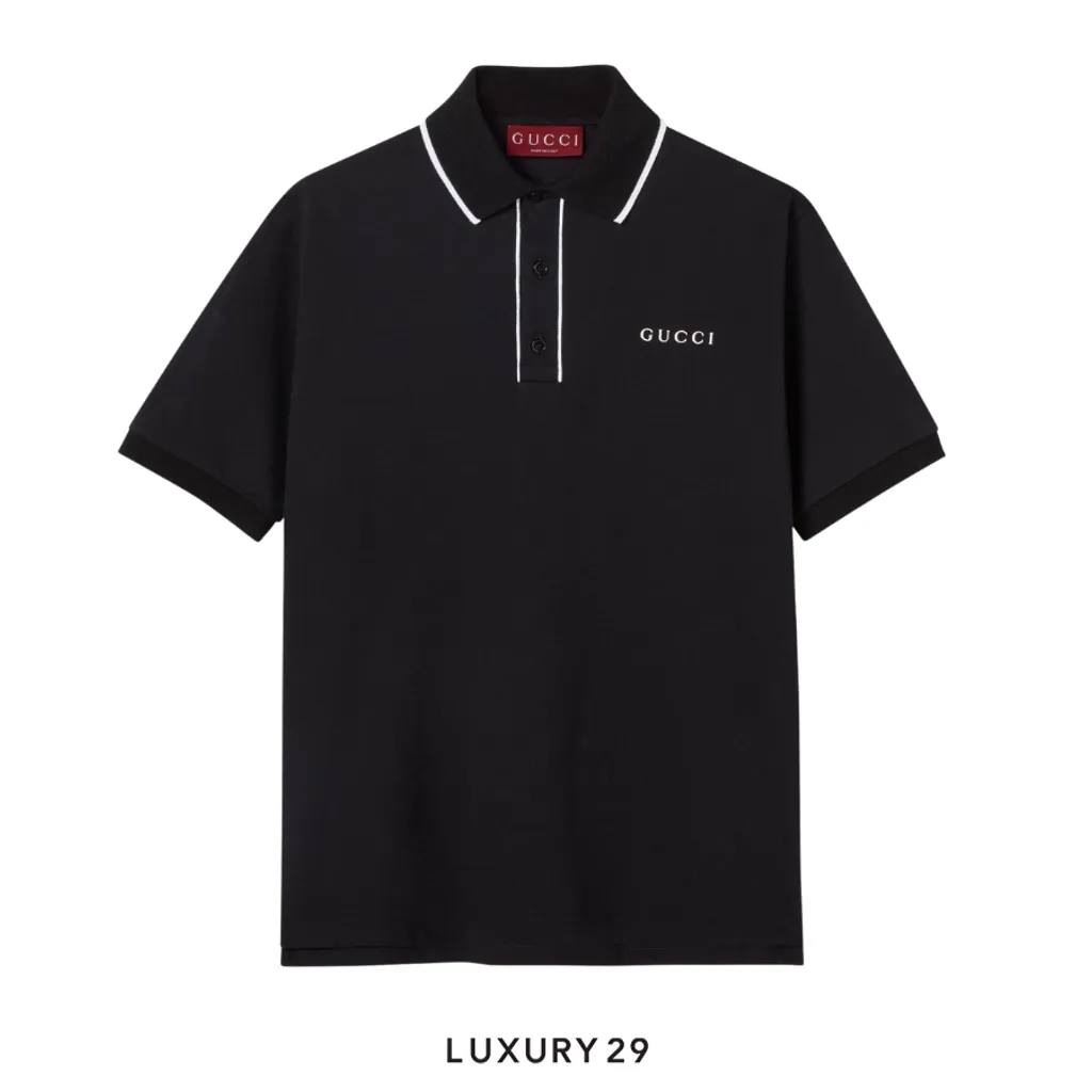 Gucci Cotton piquet polo shirt with embroidery Black(M, Black)