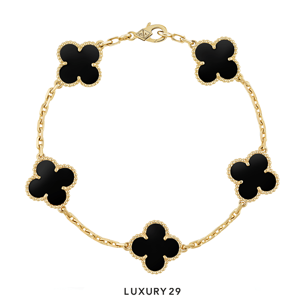 Van Cleef & Arpels Vintage Alhamvra Bracelet 5 motifs 18K Yellow Gold, Onyx(Free Size, Black)