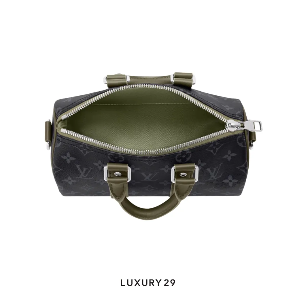 Louis Vuitton LV Keepall Bandouliere 25 bag Monogram Eclipse Canvas khaki green(Small, Green)