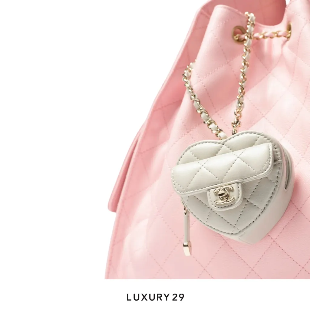 Chanel Mini Heart Bag Charm Lambskin Light Grey(Mini, Grey)
