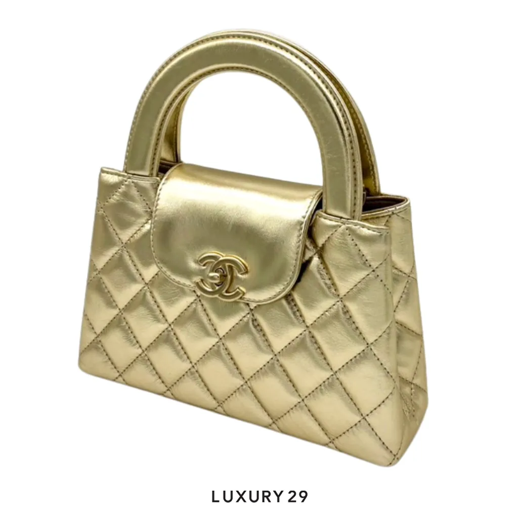 Chanel Mini Shopping Bag In Shiny Aged Calfskin Gold(Mini, Gold)