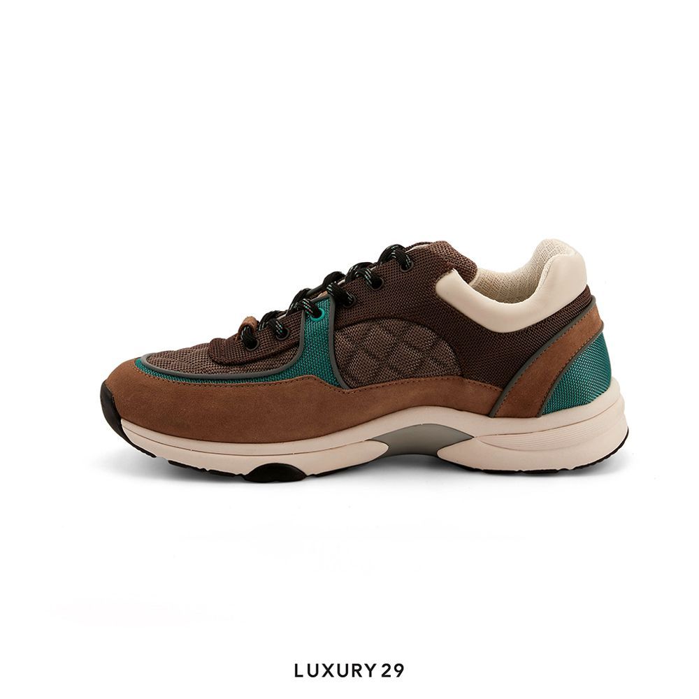 Chanel Trainers Fabric & Suede Calfskin Beige Green(44, Brown)
