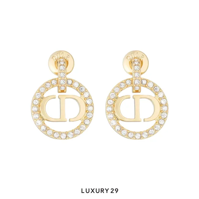 Dior Petit CD Earrings Gold-Finish Metal and Silver-Tone Crystals