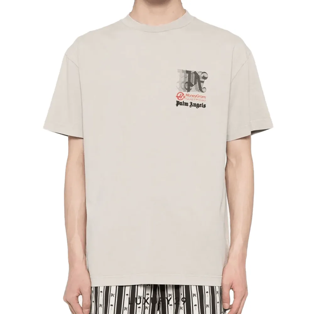 Tシャツ・カットソー Palm Angels PMAA001S24JER001 RACING CLUB T-shirt Palm Angels x Haas Racing Club cotton T-shirt beige/multicolour