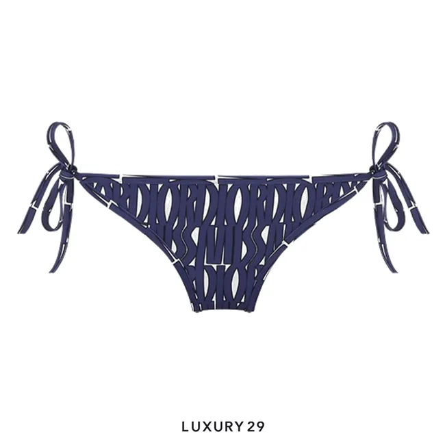 Bikini Bottom 
White Technical Fabric with Navy Blue Miss Dior Allover Motif