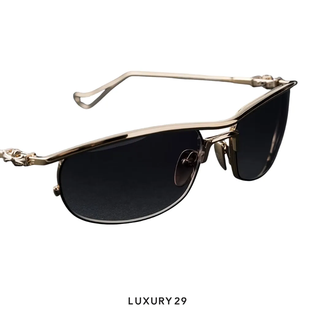 Chrome Hearts Sunglasses Black lenses Big cross Gold(Free Size, Black)