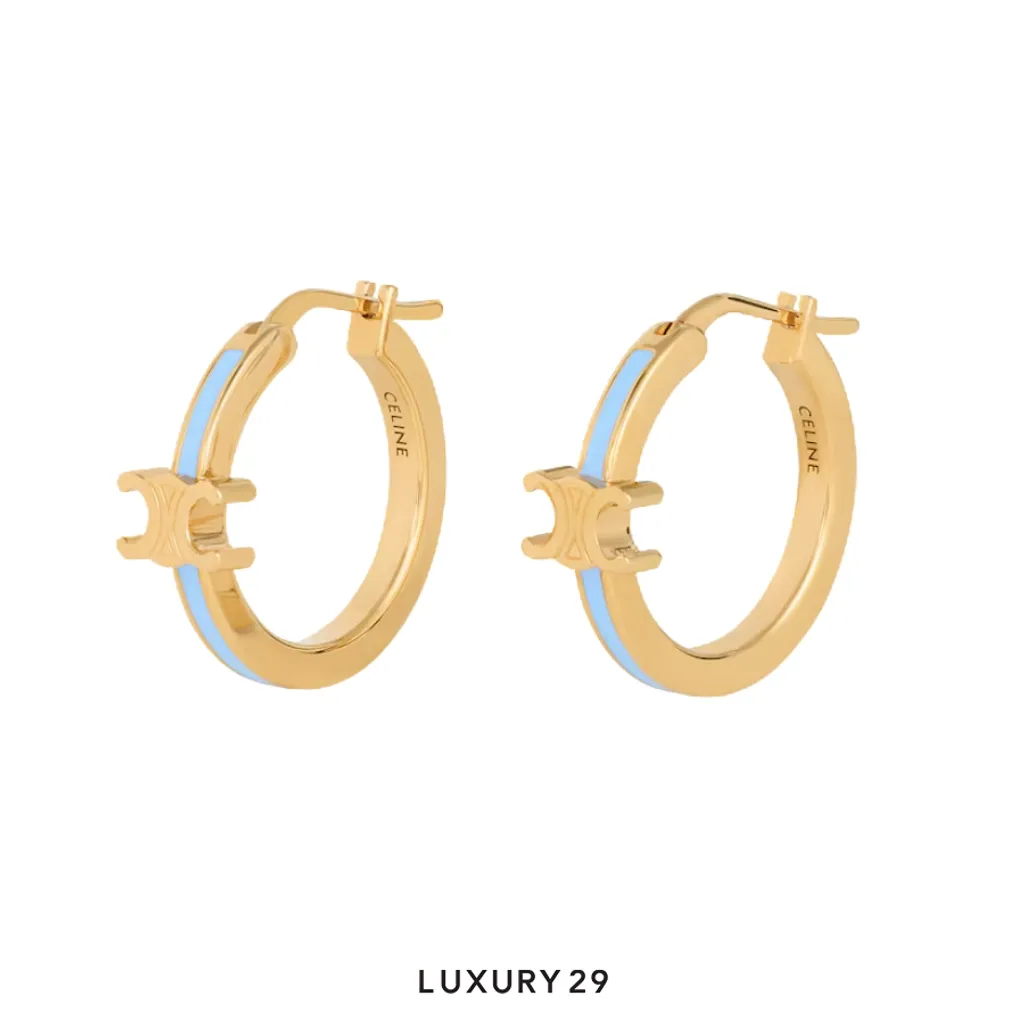Celine Triomphe hoop earrings Light blue/Gold(Free Size, Blue)
