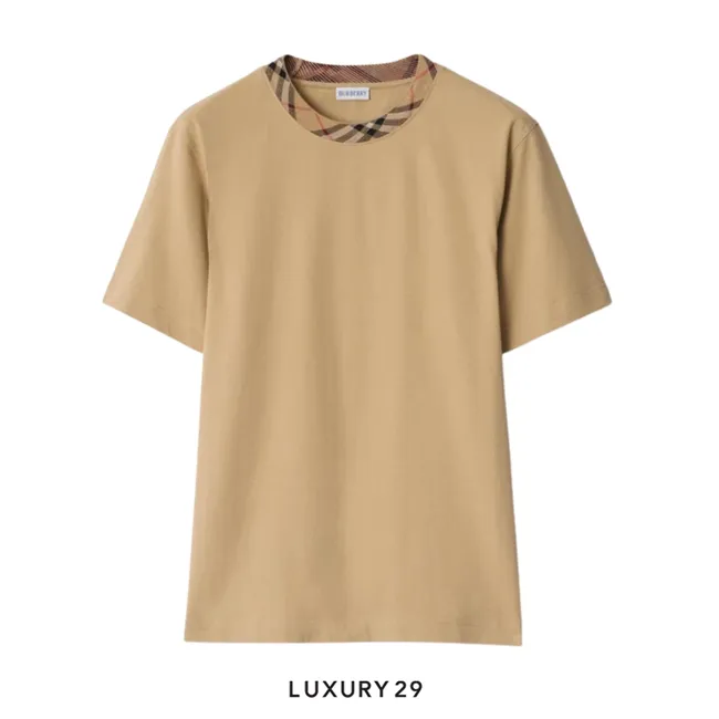 Burberry Check Trim Cotton T-shirt Flax Beige