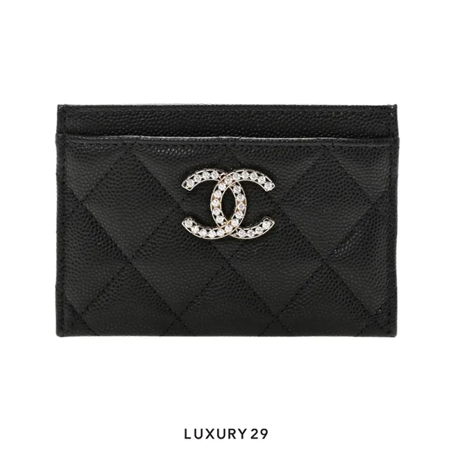 Chanel Caviar Crystals Card Holder Wallet BLACK BIG CC
