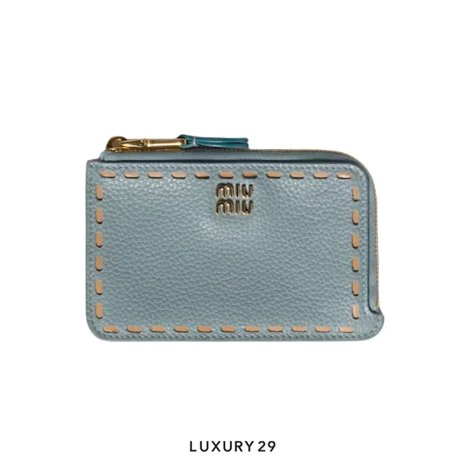 Miu Miu Leather zipper card holder Lake Blue