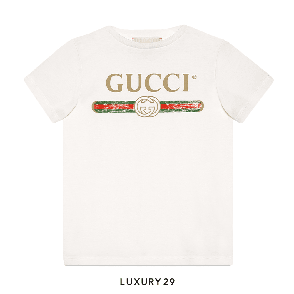 Kid Gucci Children's cotton T-shirt with Gucci logo(4A, White)
