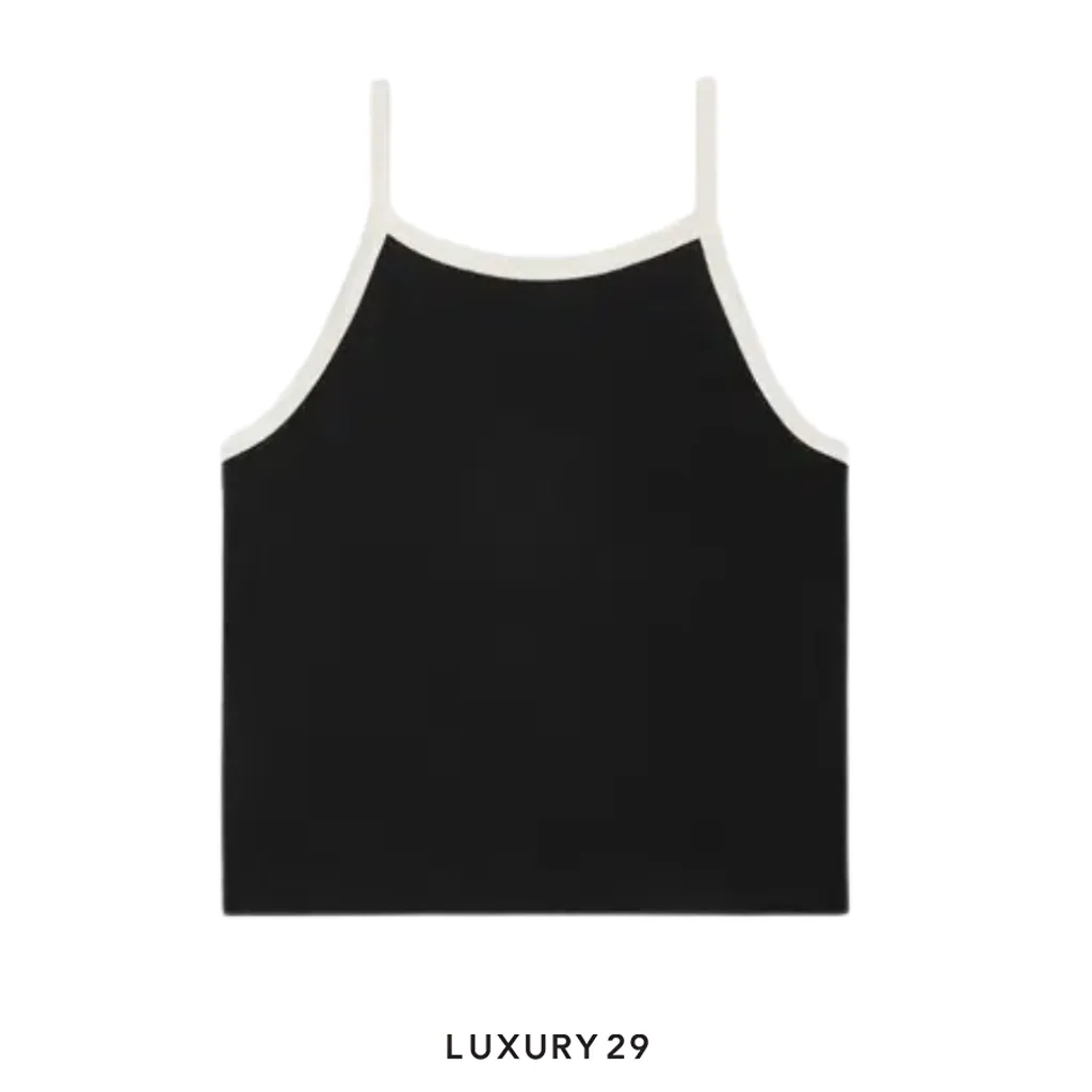 Celine Paris Tank Top In Cotton Jersey VINTAGE Black Cream(S, Black)