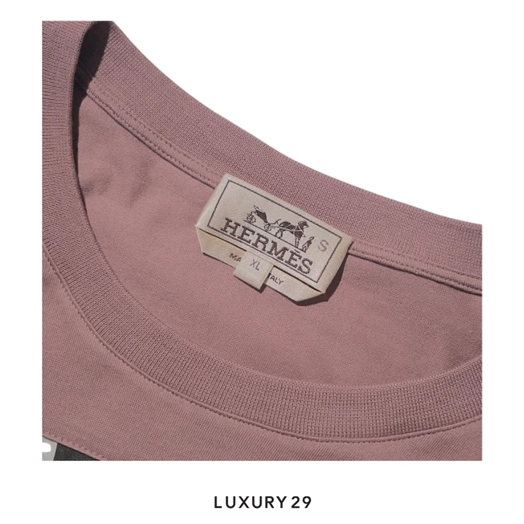 Hermes Cotton Silk Crew Neck T-shirt Smokey Pink(XL, Pink)