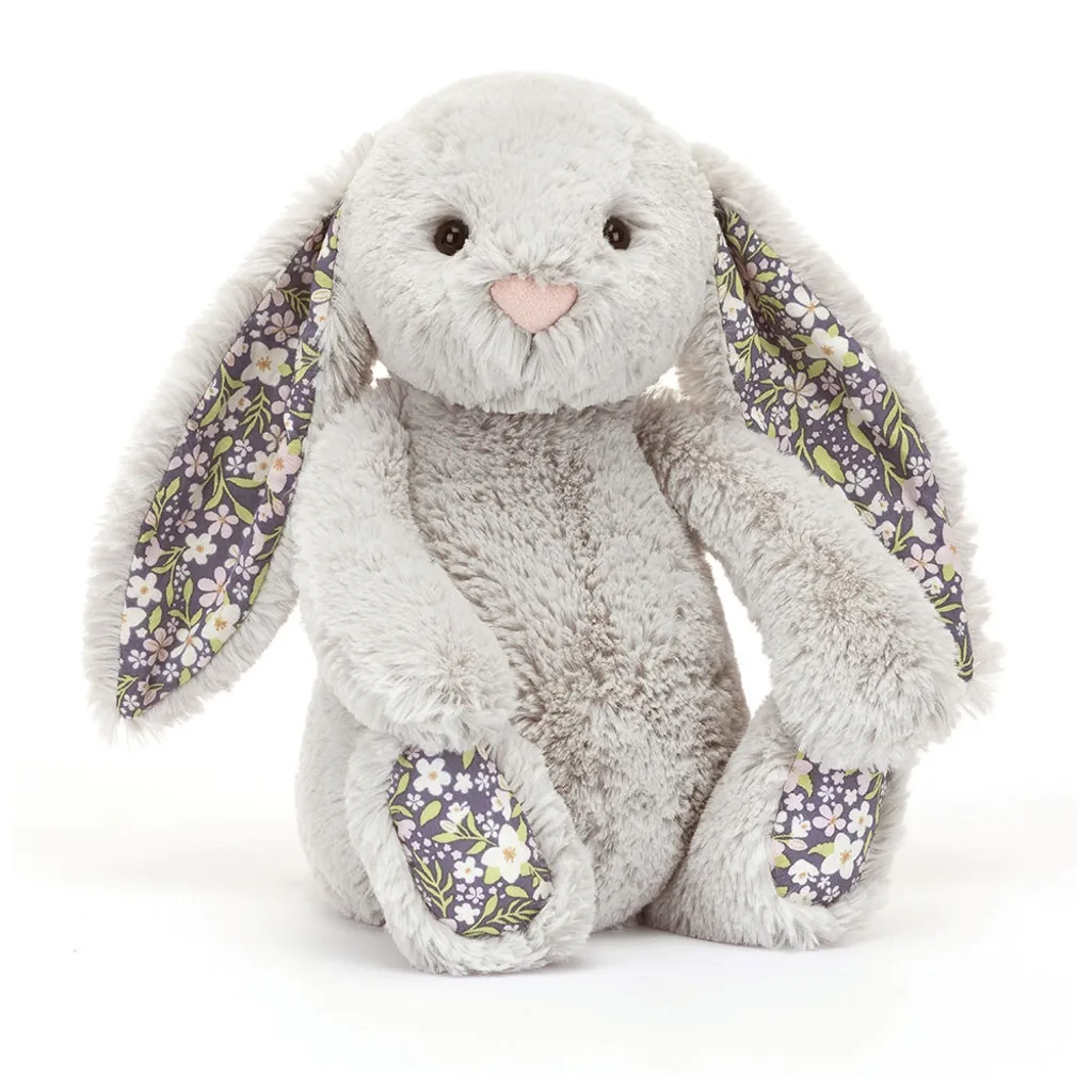 JellyCat Blossom Silver Bunny Bloom Grey(Medium, Grey)