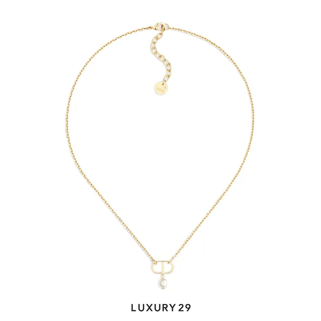 Dior Petit CD Necklace Gold-Finish Metal and White Resin Pearl