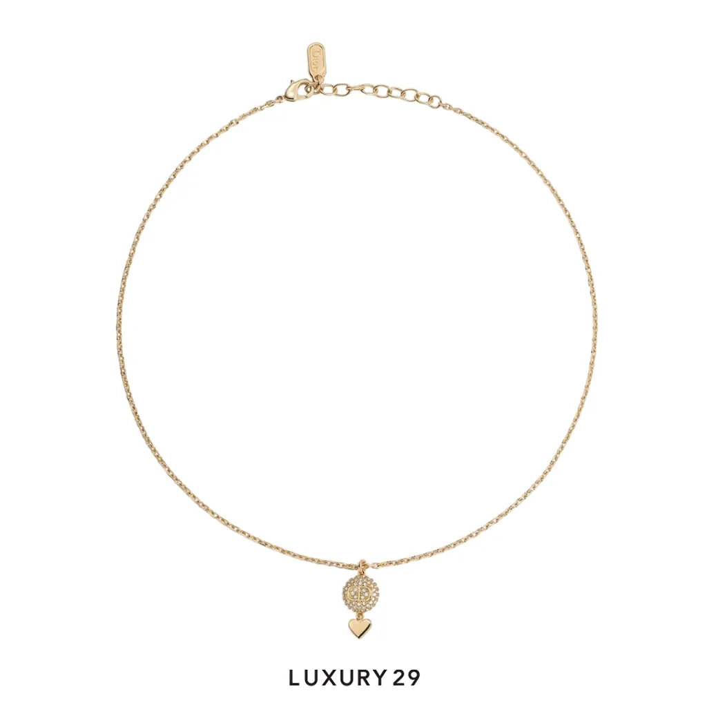 Dior CD Disco Necklace Gold-Finish Metal and Crystals(Free Size, Gold)