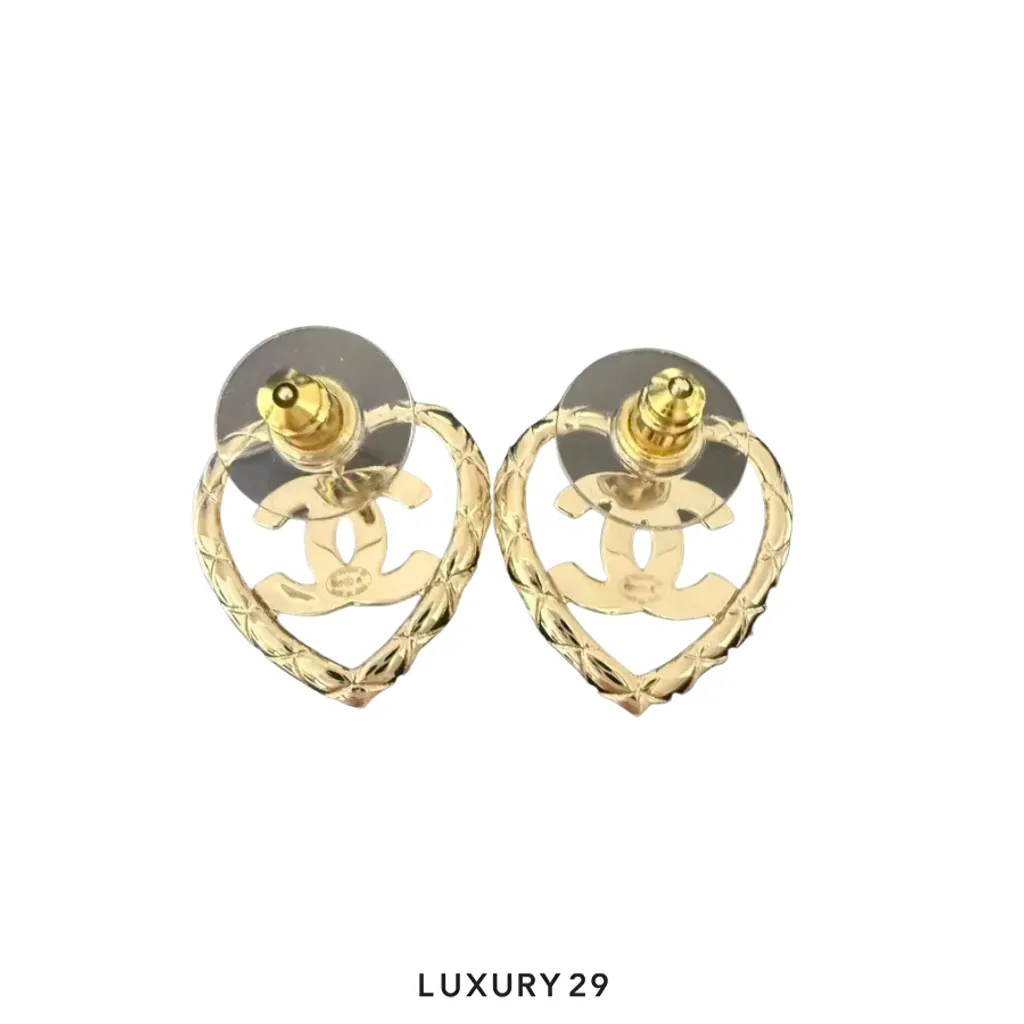 Chanel Heart-Shaped Openwork Earrings(Free Size, Gold)