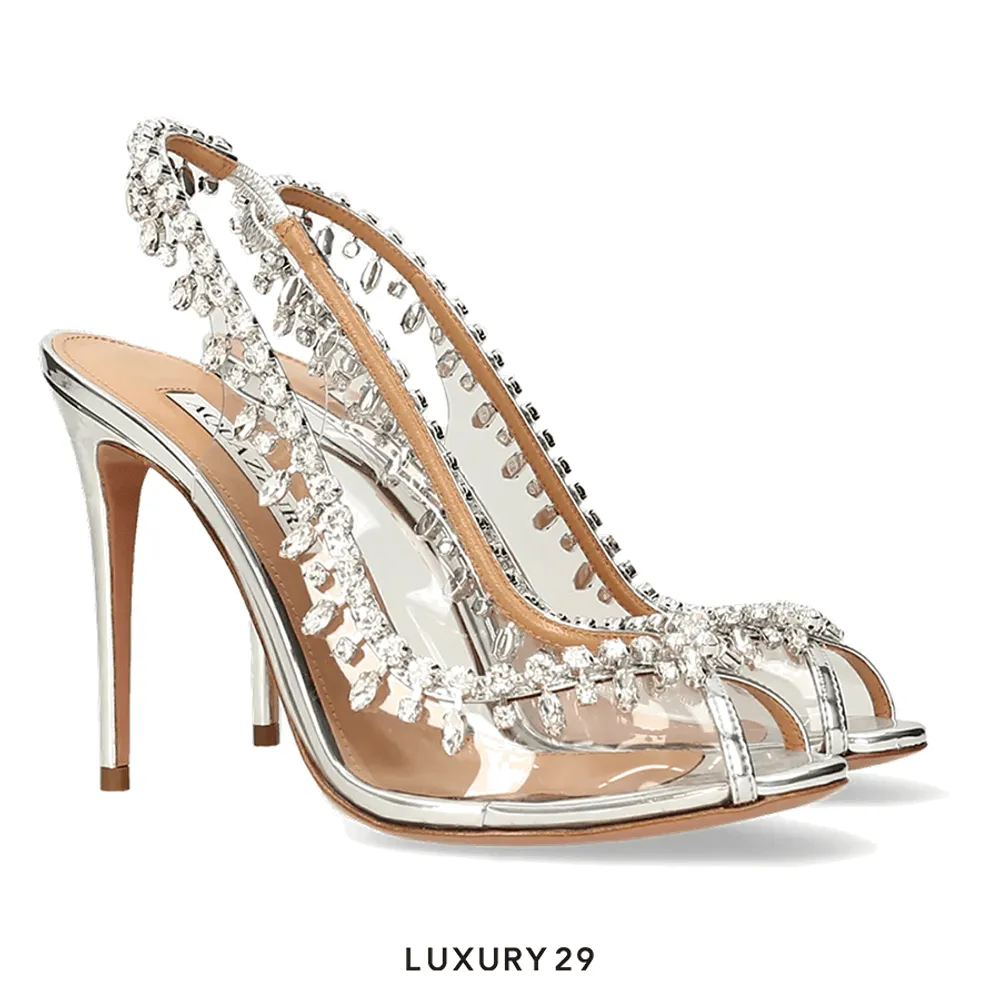 Aquazzura Temptation Crystal Sandal 105(38, Silver)