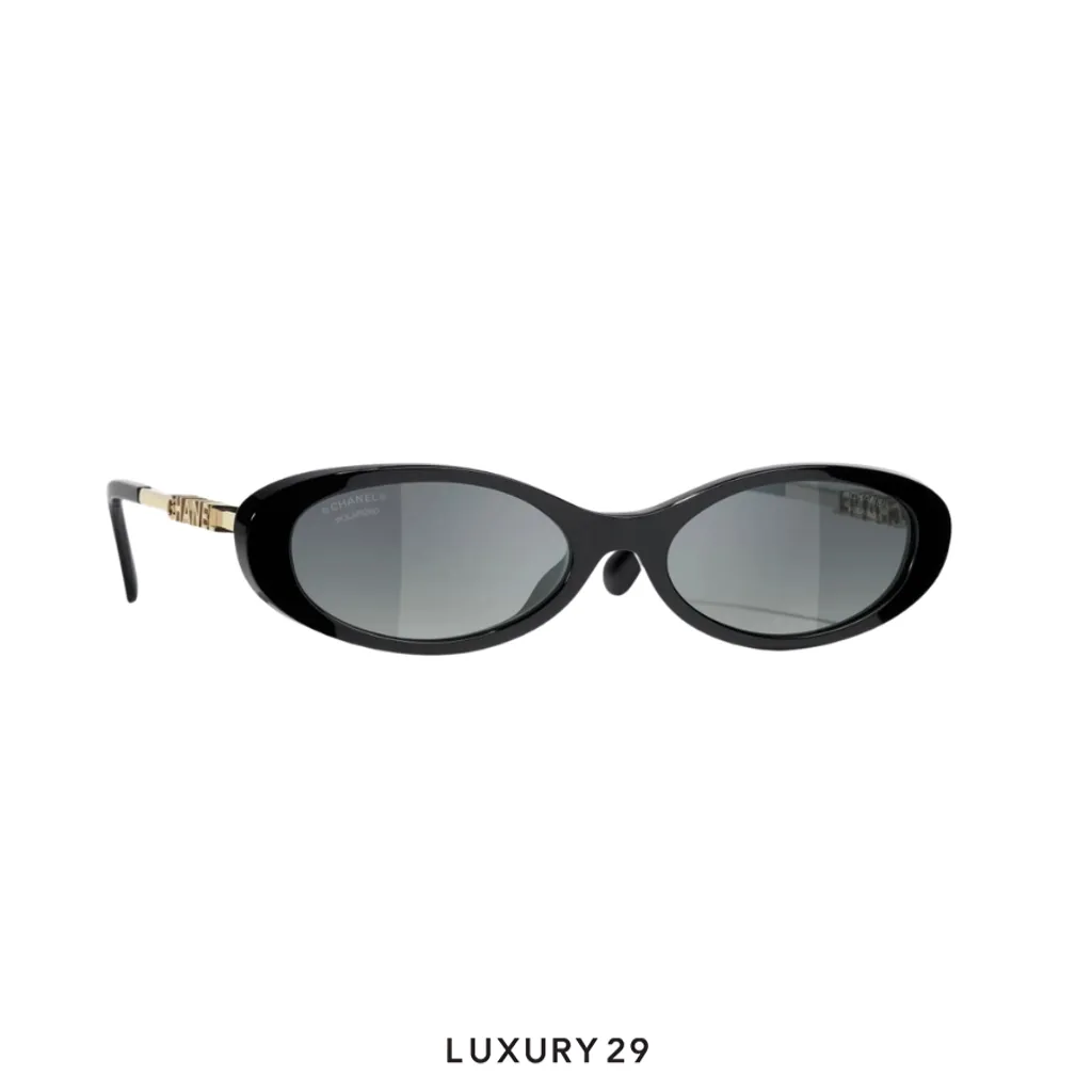 Chanel New Oval Sunglasses Frame: Acetate & Metal, Black Lenses: Gray(Free Size, Black)