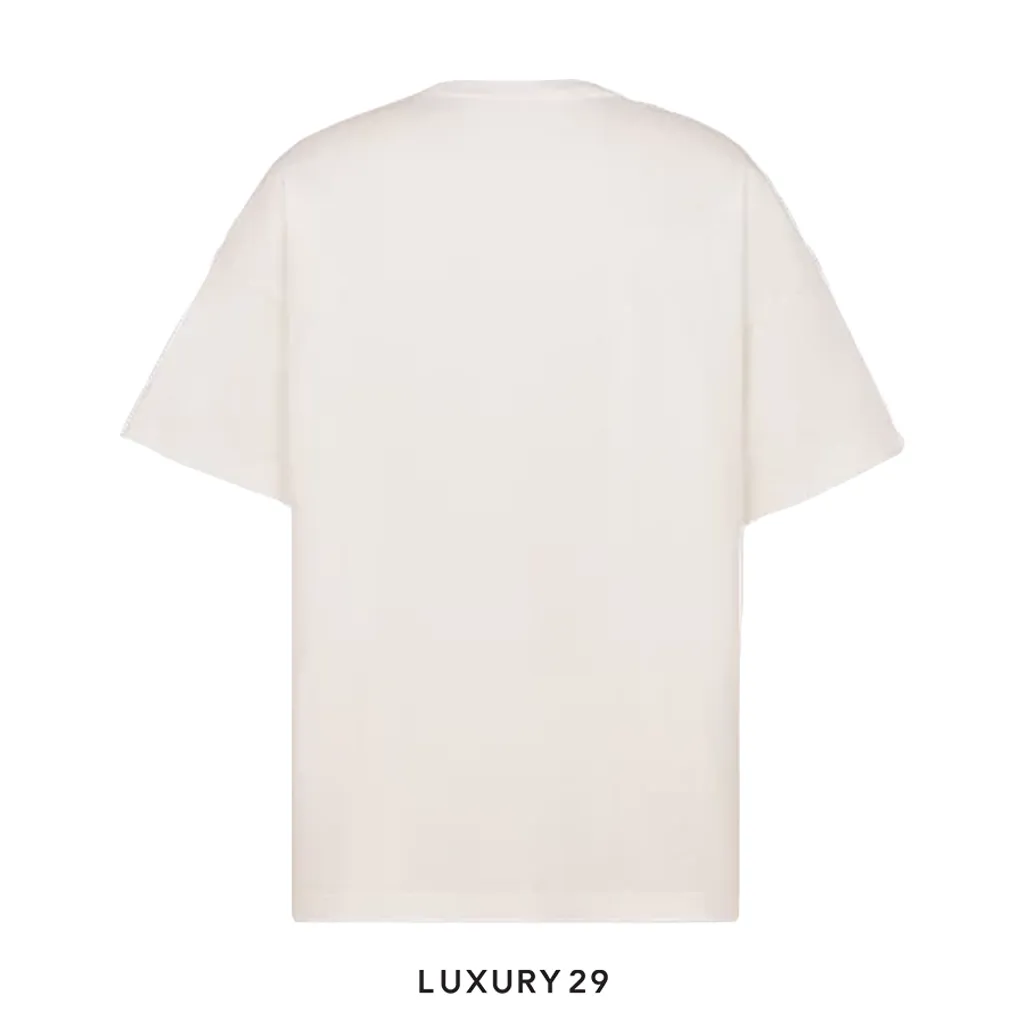 Dior T-Shirt White Slub Cotton Jersey(L, White)