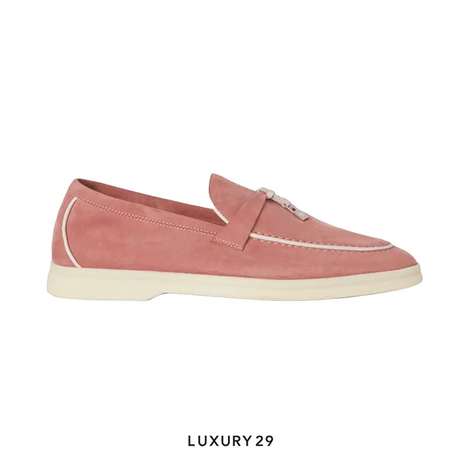 Loro Piana Summer Charms Walk Loafers Suede Goatskin Ancient Blush