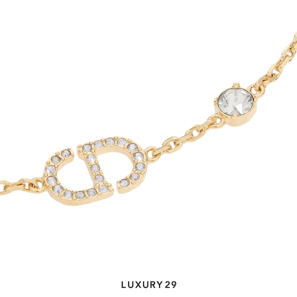 Dior Petit CD Bracelet Gold-Finish Metal and White Crystals(Free Size, Gold)