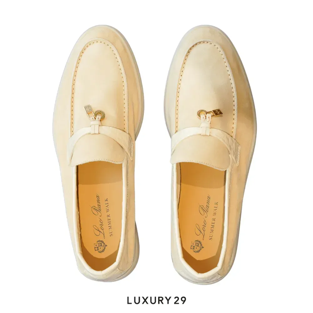 Loro Piana Summer Charms Walk Suede Lemon Merigue(37.5, Neutrals)