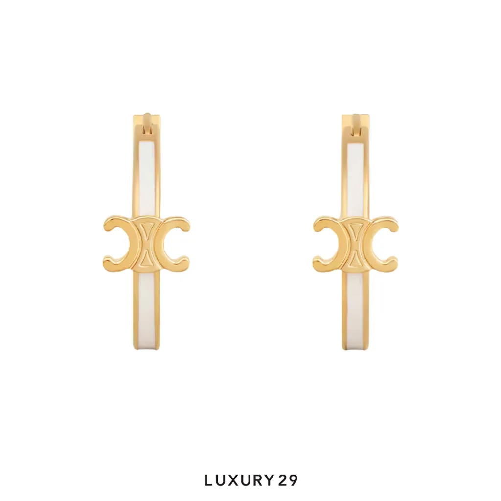 Celine Triomphe Hoop earrings Gold/Ivory(Free Size, Gold)