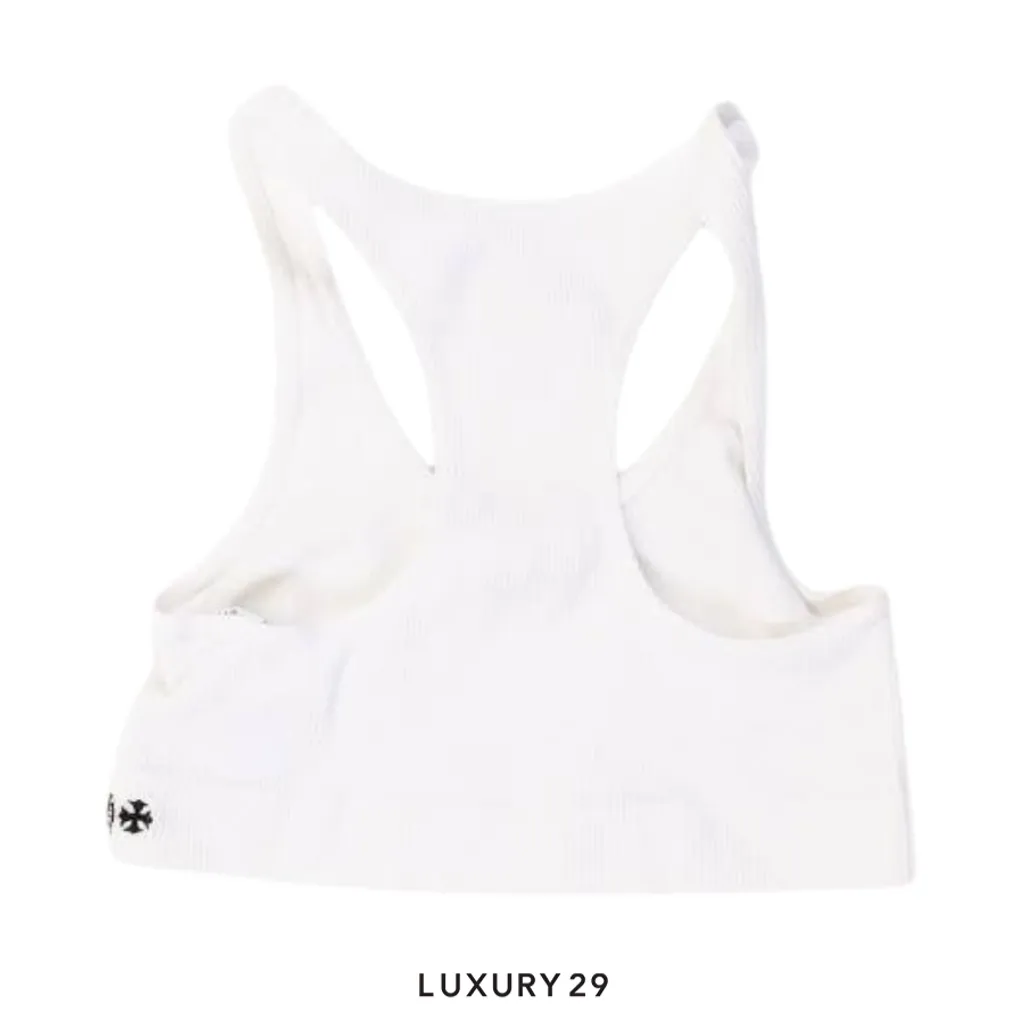 Chrome Hearts Rib Sports Bra V-Neck Crop Top White(XS, White)
