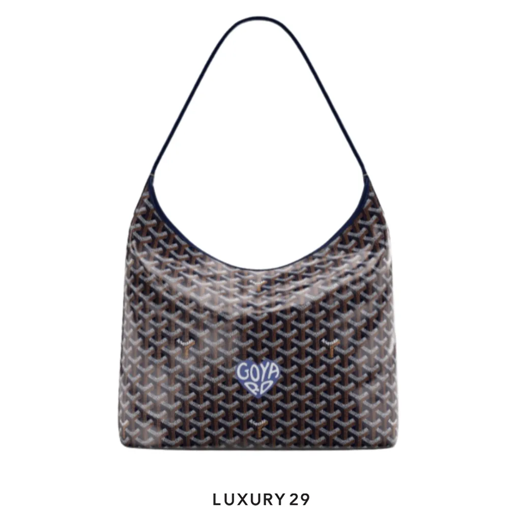 Goyard Boheme Hobo Bag Navy Blue Hand-Painted Heart Purple(Small, Blue)