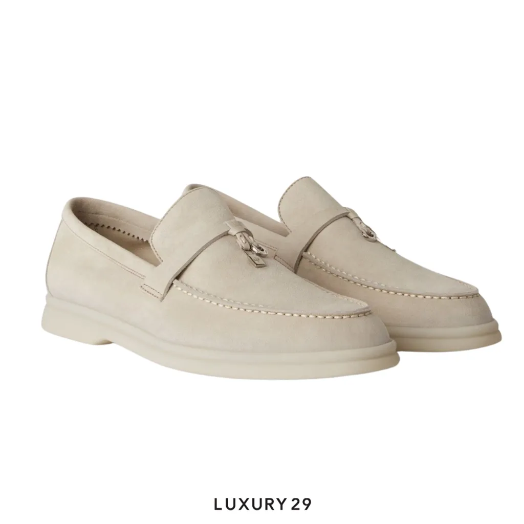 Loro Piana Summer Charms Walk Loafers Suede Pearl Powder(36, Neutrals)