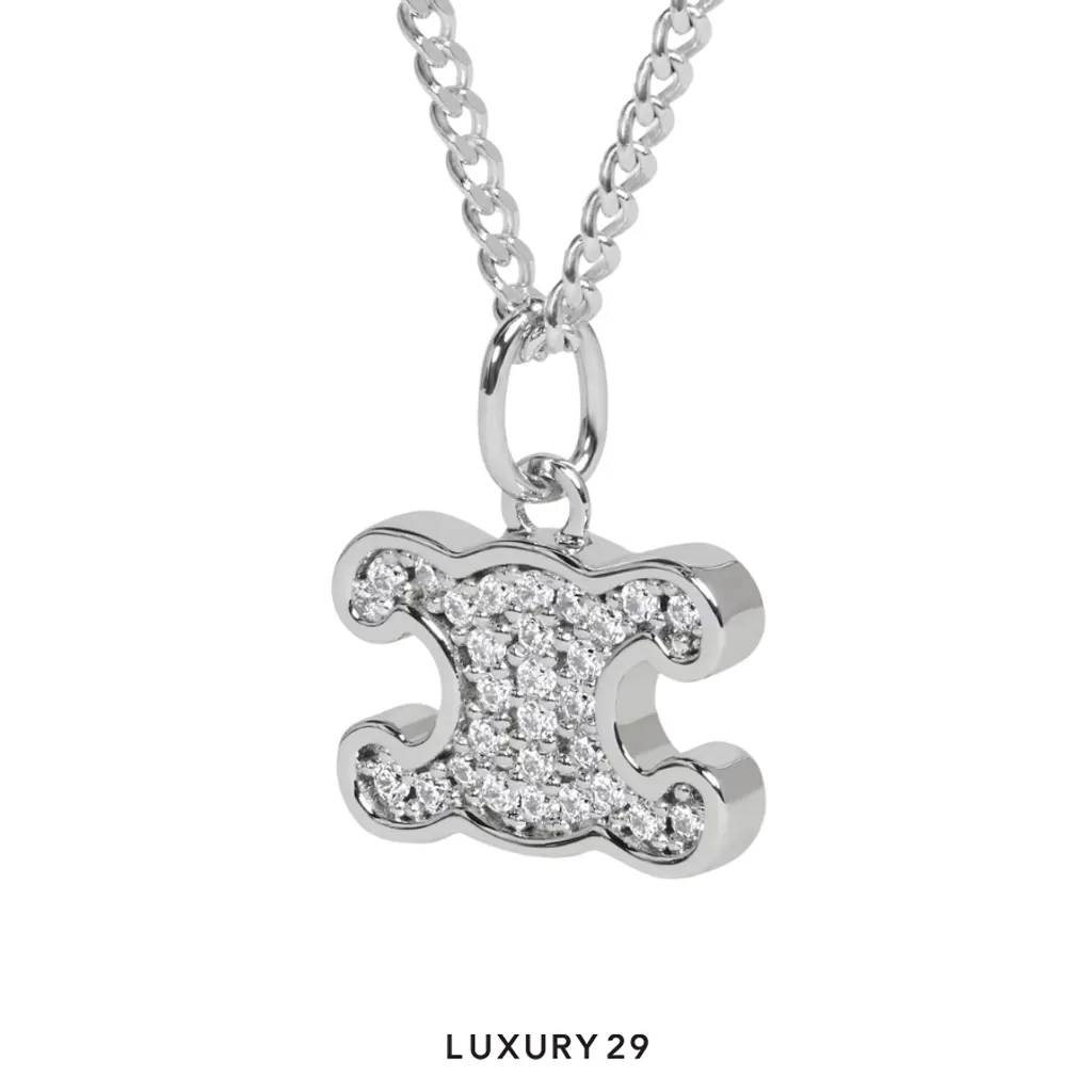 Celine Rhinestone triangular necklace Silver(Free Size, Silver)