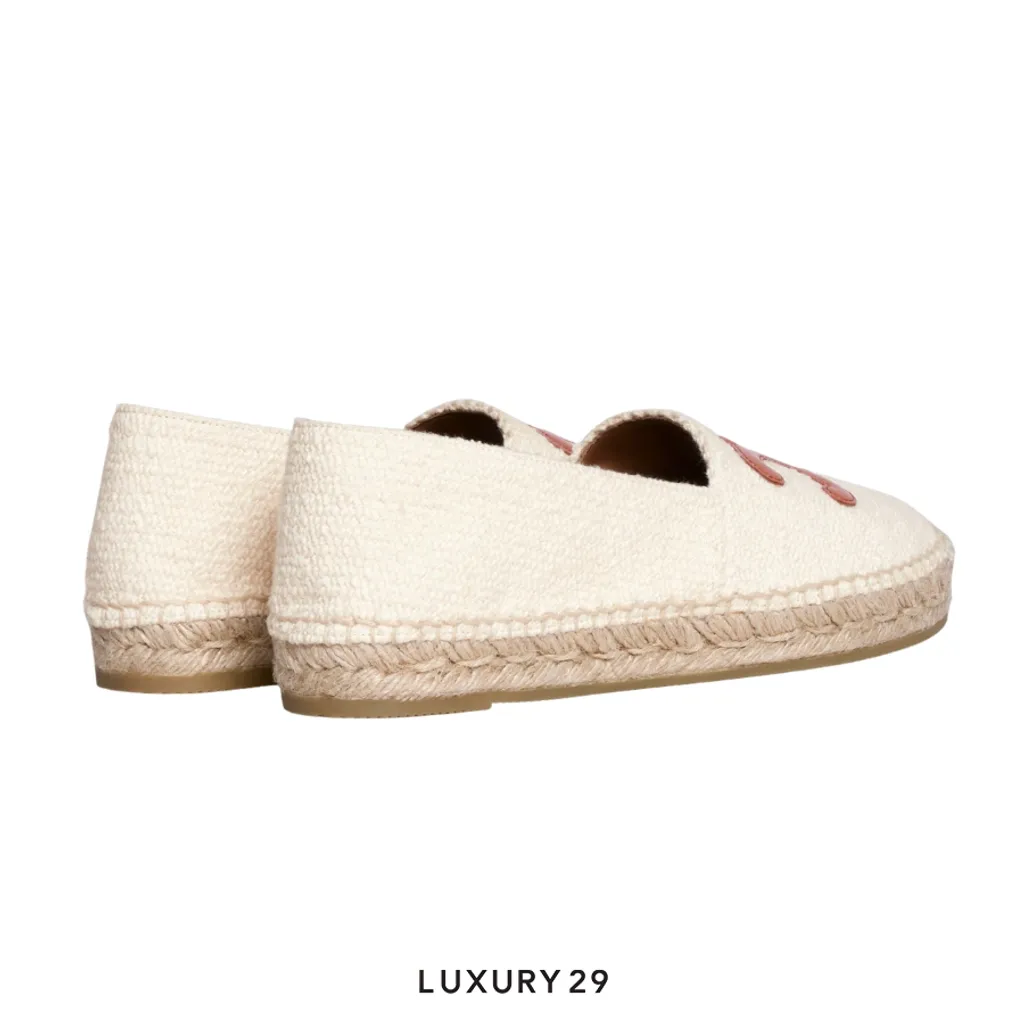 CELINE Triomphe Espadrille 05 Tweed & Calfskin White(37, White)