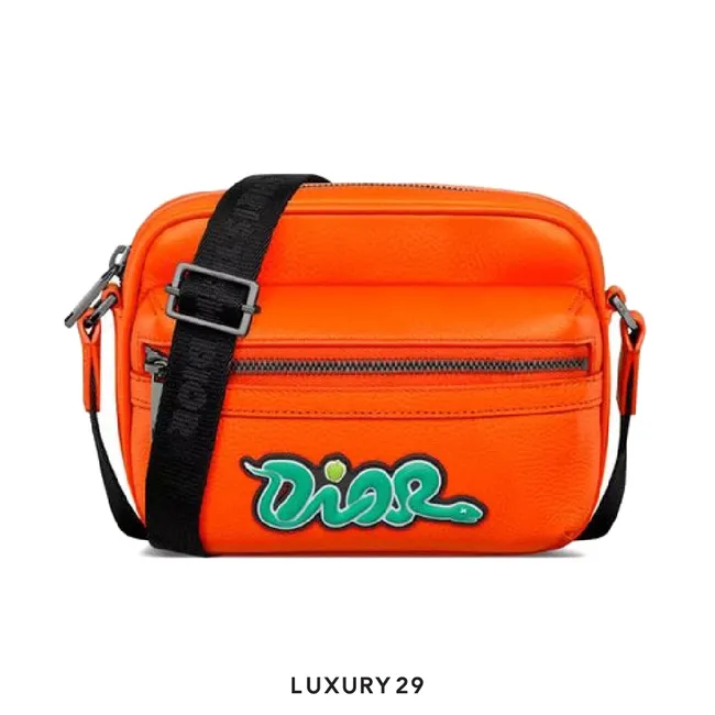 DIOR AND KAWS Mini Rider 2.0 Zipped Messenger Bag Green/Red