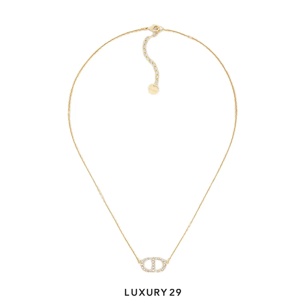 Dior Petit CD Necklace Gold-plated metal and silver-tone crystals(Free Size, Gold)
