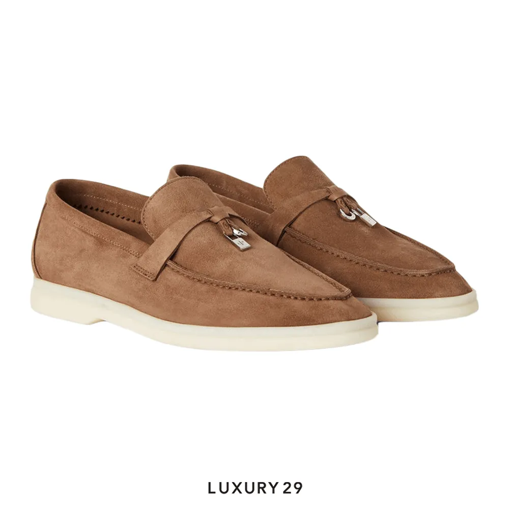 Loro Piana Summer Charms Walk Loafers Suede Goatskin Tundra(36.5, Brown)