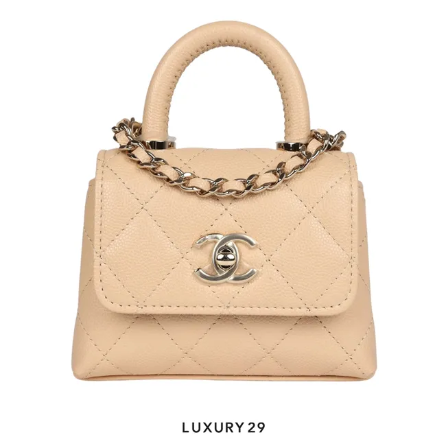Chanel Nano Coco Top Handle Flap Bag Light Beige Caviar Light Gold Hardware