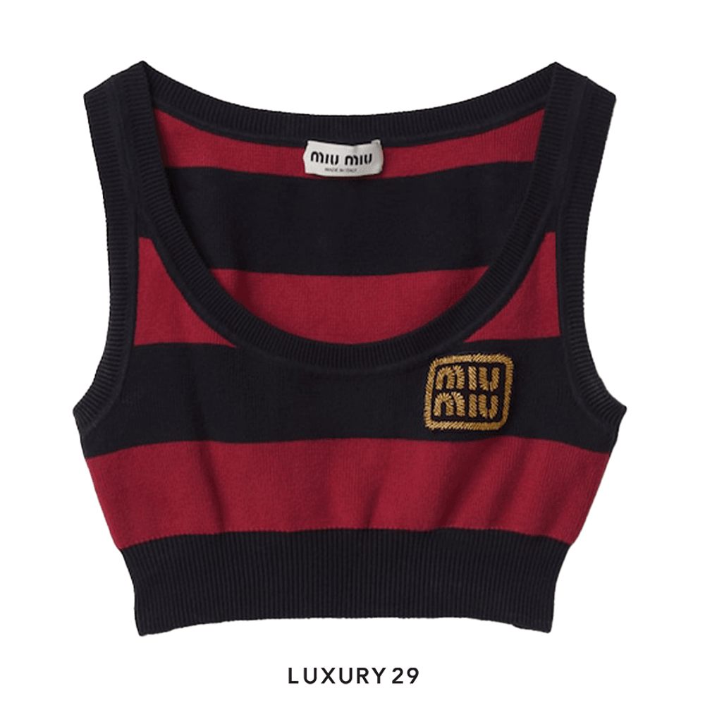 MIU MIU Cotton knit top Blue/Burgundy(XS, Red)