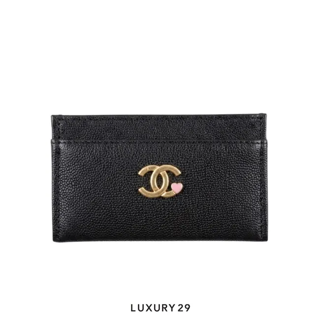 Chanel CC LOGO Card holder Grained goatskin leather and gold-tone metal Black