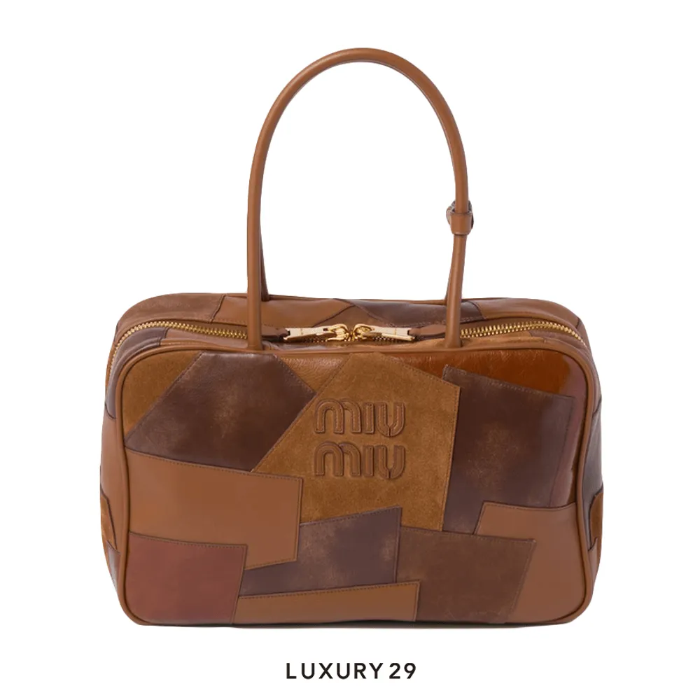 Miu Miu Leather Patchwork Beau Bag Cognac(Medium, Brown)