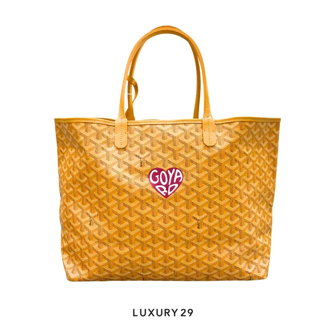 Goyard Saint Louis PM Bag Yellow Hand-Painted Heart Pink
