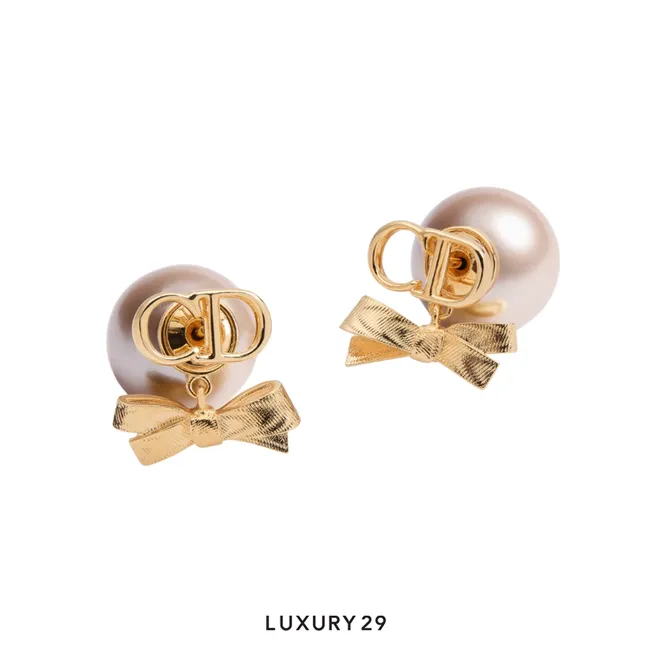 Dior Tribales Earrings Gold-Finish Metal and Iridescent Pink Resin Pearls